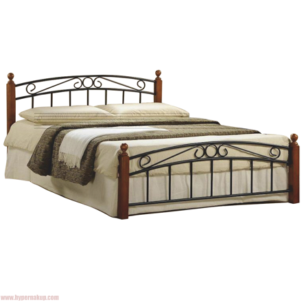 Manželská posteľ, drevo čerešňa/čierna kov, 180x200, DOLORES